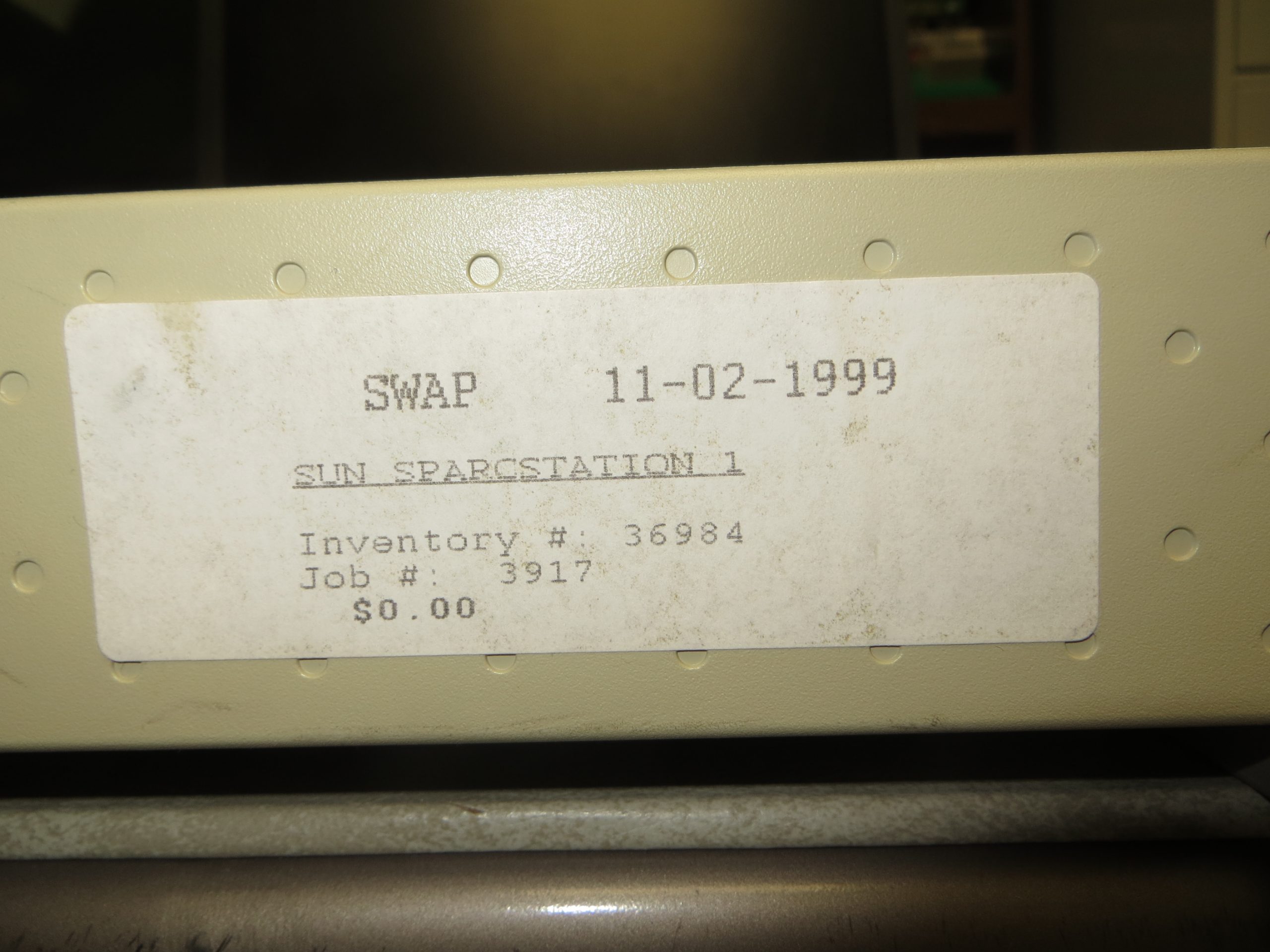 The SWAP surplus price sticker - I actually paid something for the privilege of owning this system.