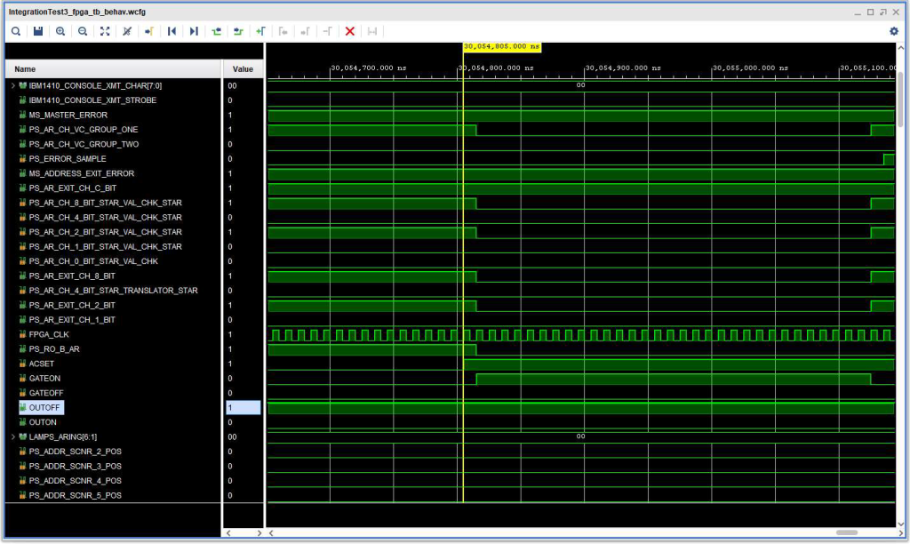 Timing diagram for 1401 Mode Store B Register showing response after adding silos for all the inputs, and not just the clocks.