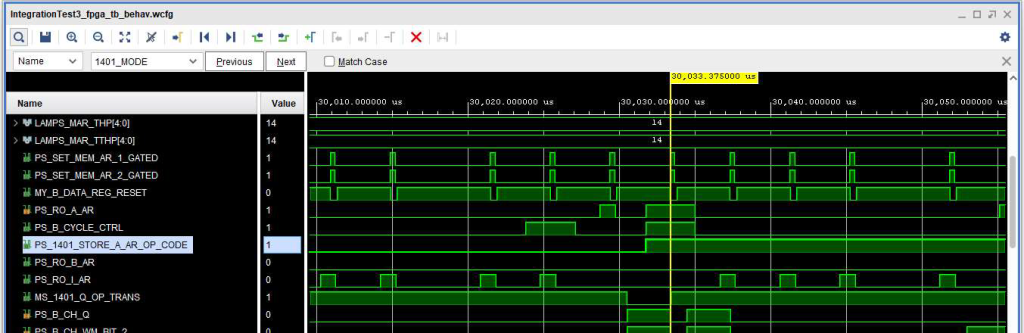 Timing diagram showing fix applied to ALD page 14.71.30.1 to read out a register during the (first and only) B Cycle of the 1401 Store A Address Register (SAR) Instruction.