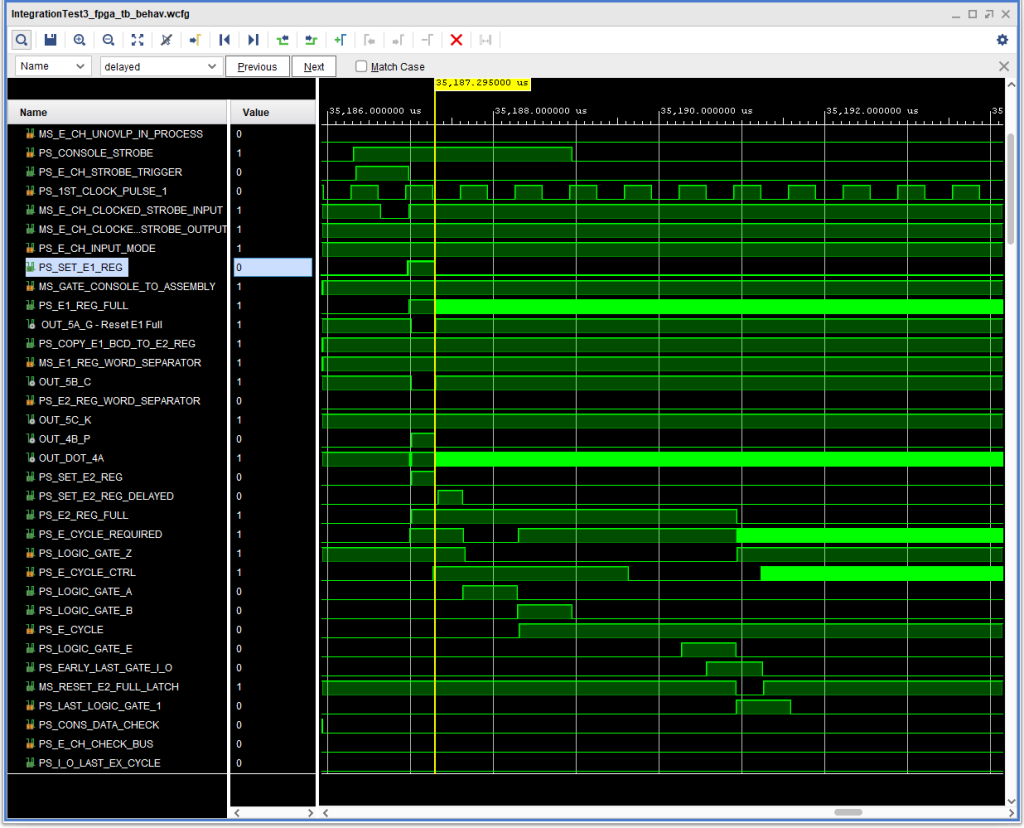 Timing Diagram showing problem with E1 Reg Full being set and reset at the same time, resulting in an unstable latch.