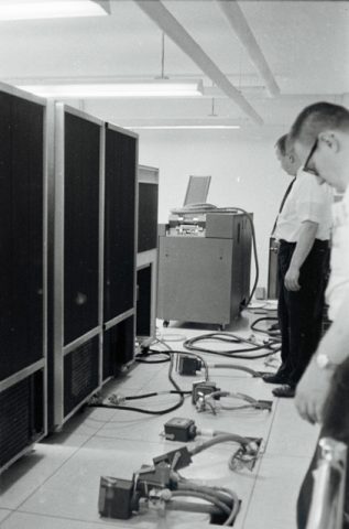729Tapes-1402CardReader-TapeCabling-0034_1031744102 IBM FEs installing Tape Cables for IBM 1410 at UW B5 Commerce.
